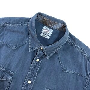 Lucky Brand Mens Western Pearl Snap Short Sleeve Shirt Navy Blue Large